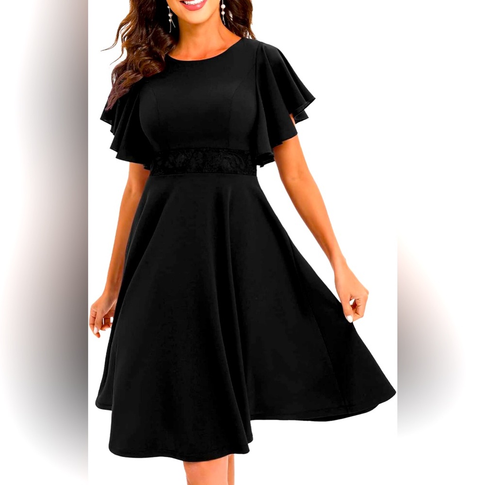 Gardenwed Women's Cocktail Dress Ruffle Short Sleeve A Line Swing Fit